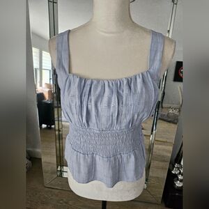 Urban Romantics Womens Medium Smocked Cami Light Blue Square Neck Peplum Tank